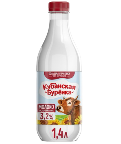 Молоко Кубанская Буренка 3.2% отбор паст. бут 1,4л, шт