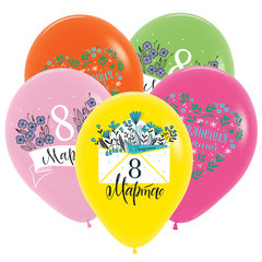 Д 12''/30 см, 8 марта, Нежные пожелания, Ассорти, Пастель, 25 шт.