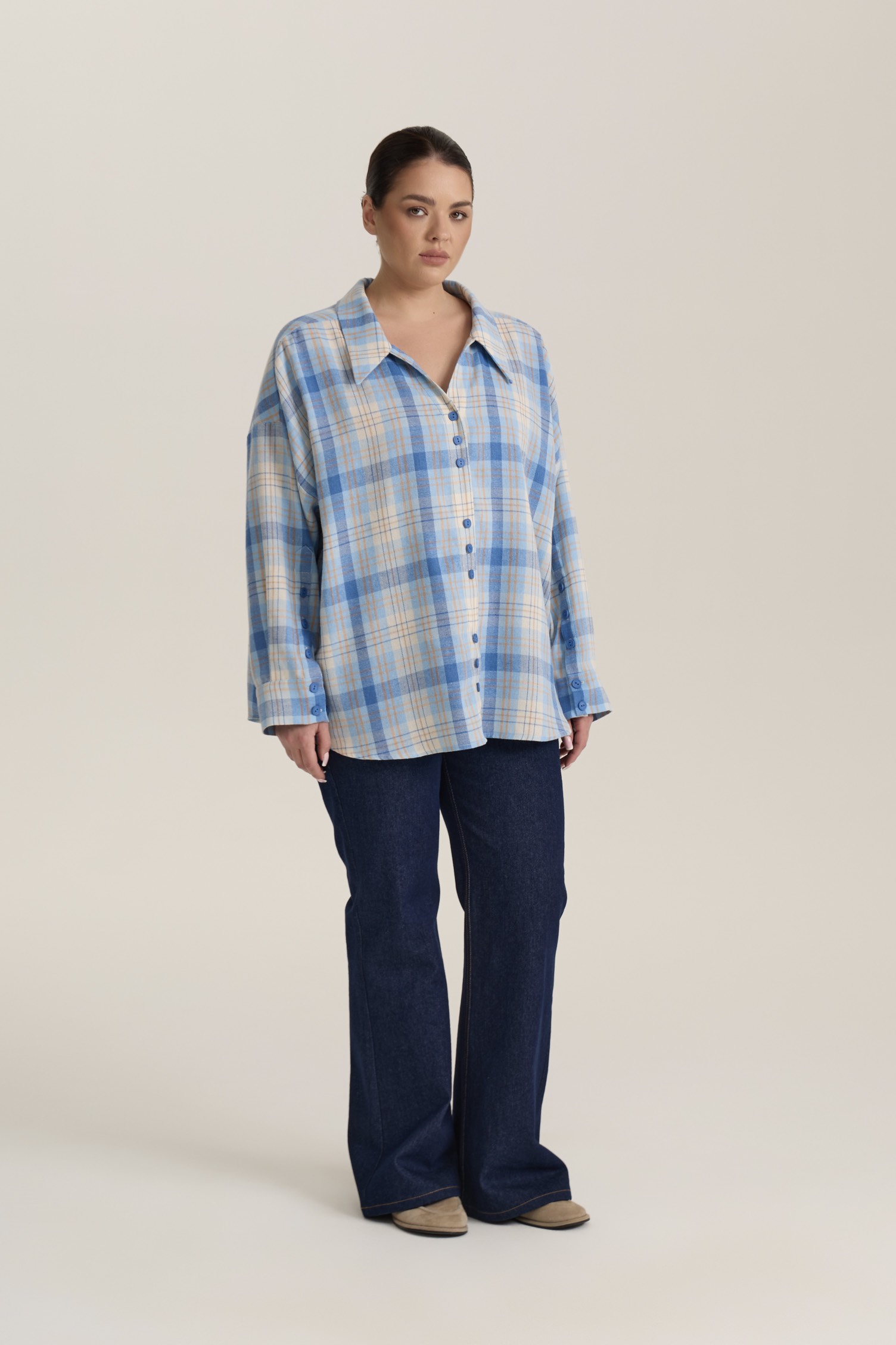 Рубашка в клетку оверсайз, голубой