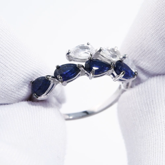2011318-3 - Кольцо из белого золота 585 пробы с белыми и синими сапфирами