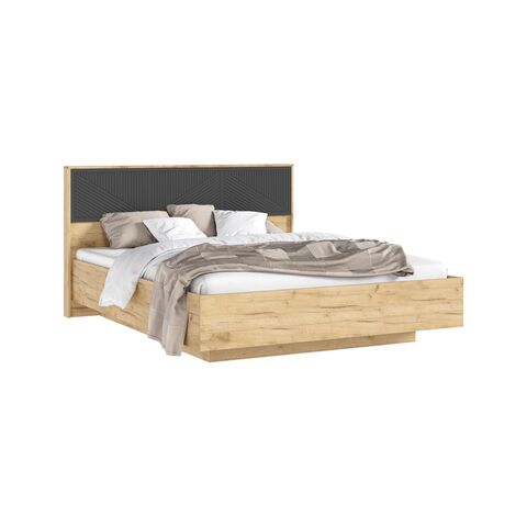 С/Г Сильвия Кровать парящая 1,6м (ортопед дерево) с подсветкой (Браш Графит/Дуб Крафт, Дуб Крафт)