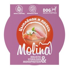 Ламистер для взрослых собак мини-пород Molina цыпленок и лосось в желе, 75 г 12 шт