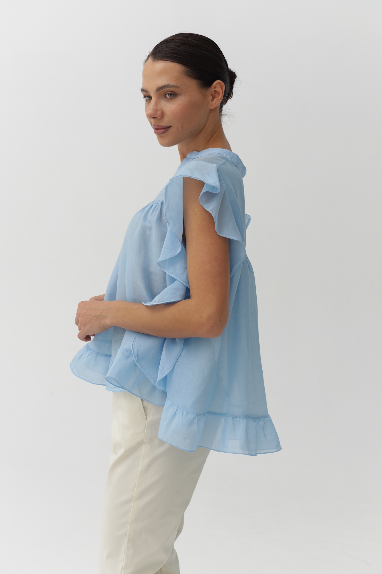 Блуза с воланами из шелка и хлопка