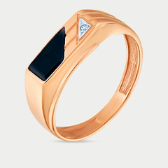 Мужское кольцо из розового золота 585 пробы с агатом и фианитом (арт. 4082)