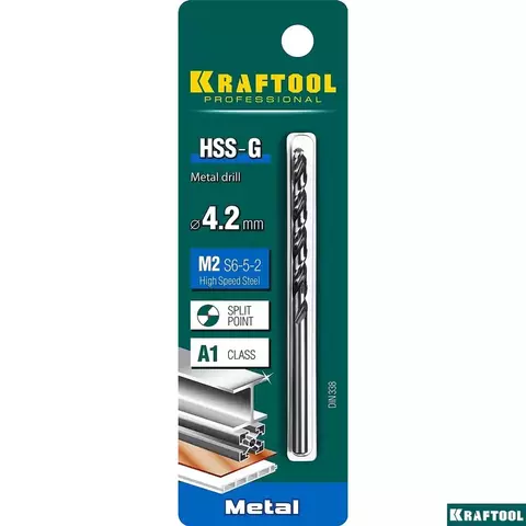 KRAFTOOL HSS-G, 4.2 х 75 мм, сталь P6M5, сверло по металлу (29651-4.2)