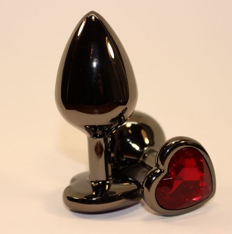 Чёрная пробка с красным сердцем-кристаллом - 7 см. - 4sexdreaM 47438-2