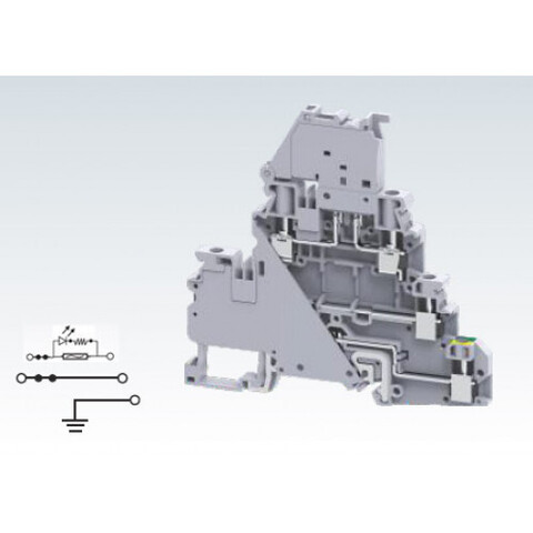 Клемма 3-х уровневая (2+2+ЗК) серии CY с предохранителем, винтовые зажимы для проводника до 4 мм.кв. 10А и 32A/500V, шина заземления, с индикацией
