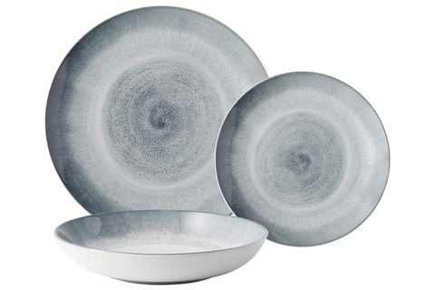 Обеденный сервиз 12 предметов на 4 персоны Lunasol Vulcano Спираль серо-голубой