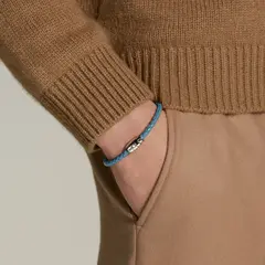 Стальной браслет Meisterstück Collection с тремя кольцами из кожи дымчато-синего цвета