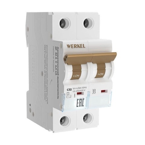 Автоматический выключатель 2-полюсный 32 А, тип - C,  4,5 kA / 2P. Цвет Белый. Werkel(Веркель). Модульные устройства. W902P324