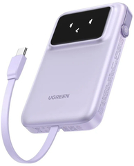Внешний аккумулятор UGREEN PB511 (35604B) UNO 10000 30W Power Bank Display встр. кабель USB-C, фиолетовый