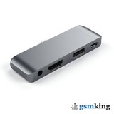 Satechi Aluminum Type-C Mobile Pro Hub Adapter (Type-C to Type-C + HDMI + USB 3.0 + 3.5mm Jack) Space Gray ST-TCMPHM