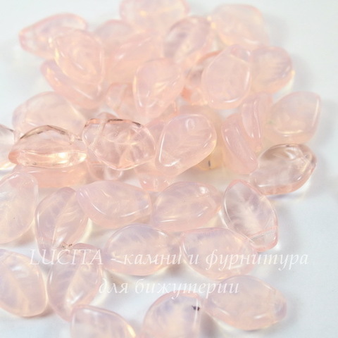 Бусина Wavy Leaf Листик, 14х9 мм, опалово-розовая