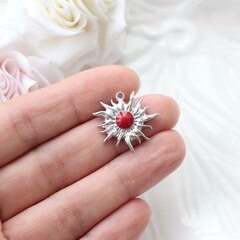 Подвеска Солнце с эмалью, красный, 22*23 мм, родий, П1032