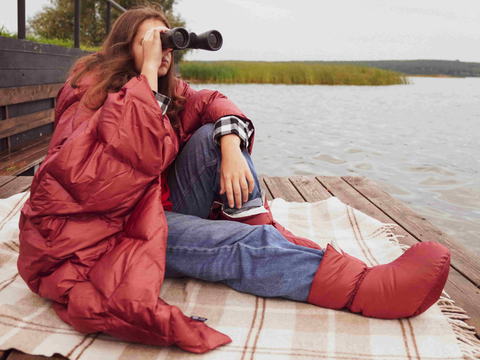 Дорожный плед-пончо пуховый 130х170 German Grass Travel Cape Plaid бордовый