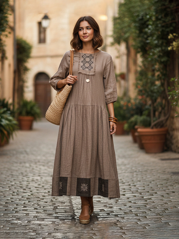 Варвара. Платье женское макси, льняное с вышивкой в этностиле PL-422573