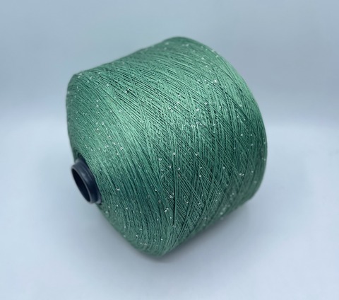 Бобинная пряжа (пр.Италия),Linette Pailletes, 450/100гр, 80% Лен, 20% Полиэстер(пайетка), цвет-Травяной+пайетка. арт.36763