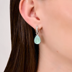 Серьги из серебра с подвеской капля мятный кристалл