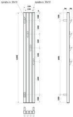 Полотенцесушитель электрический Point Пиано PN19722WB 150x1200 диммер слева, белый/черный