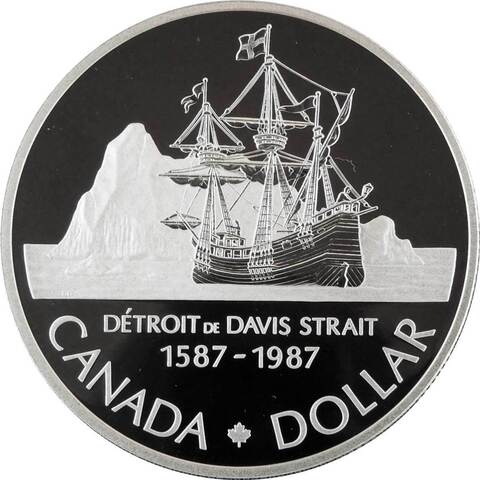 1 доллар. 400 лет открытию пролива Дейвиса. Канада. Серебро. 1987 год. Proof