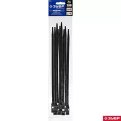 ЗУБР КОБРА, 7.6 x 280 мм, нейлон РА66, 10 шт, черные, кабельные стяжки с плоским замком, Профессионал (30935-76-280)