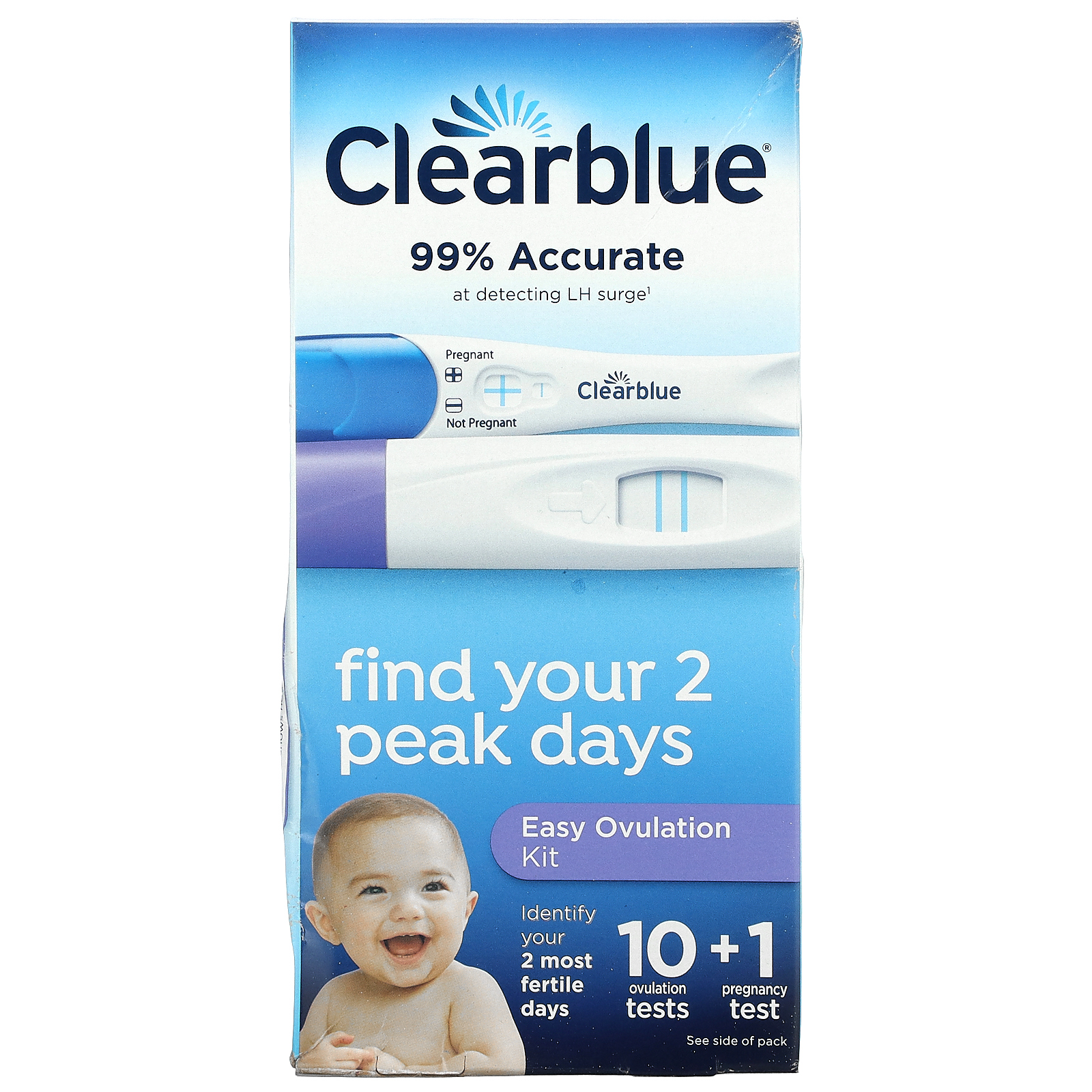 Clearblue, Easy Ovulation Kit, 10 тестов на овуляцию + 1 тест на ...