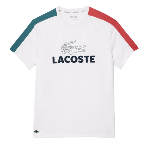 Теннисная футболка Lacoste Ultra-Dry Printed Colour-Block Tennis T-Shirt - white/blue/pink