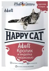 Happy Cat пауч для кошек (кролик, индейка, морковь кусочки в соусе) 85гр