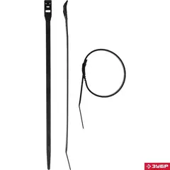 ЗУБР КОБРА, 7.6 x 280 мм, нейлон РА66, 10 шт, черные, кабельные стяжки с плоским замком, Профессионал (30935-76-280)