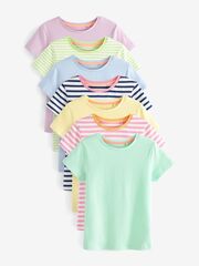Футболка для девочки Next M04-843, 7 шт., Розовый, Голубой, Салатовый, Желтый