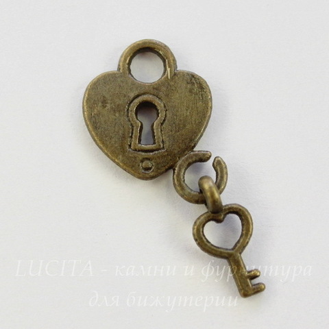 Подвеска "Сердце с ключиком" 26х13 мм (цвет - античная бронза)