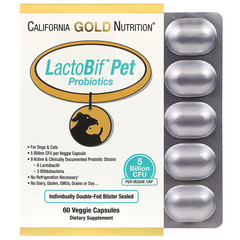 California Gold Nutrition, Пробиотики LactoBif Pet, 5 млрд КОЕ, 60 растительных капсул