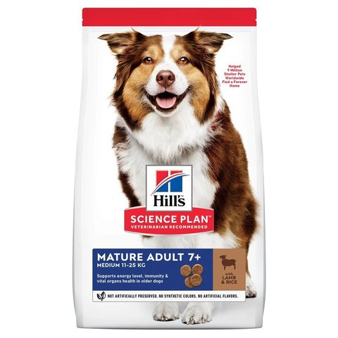 Сухой корм Hill's Science Plan для пожилых собак (7+)средних пород для поддержания активности и здоровья желудочно-кишечного тракта, с ягненком и рисом