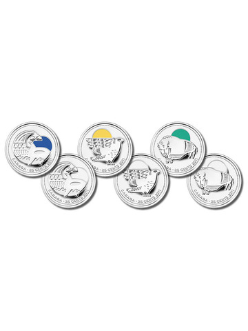 Набор из 6 монет: Бизон, Кит, Сапсан 2011 год. (цветные+нецветные) UNC