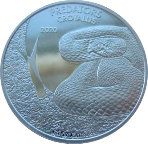 Конго 20 франков 2020 Гремучая змея Rattlesnake Хищники BU Серебро