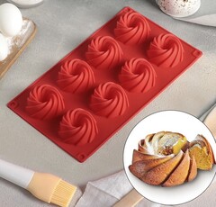 Форма силиконовая для выпечки «Немецкий кекс», 28,5×17 см, 8 ячеек