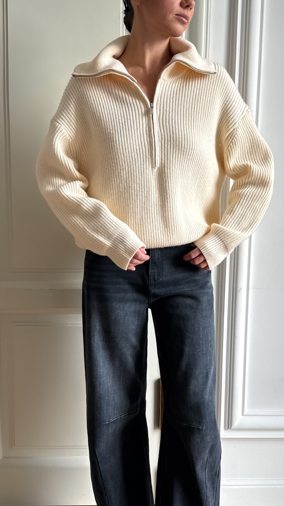 Джемпер с воротником стойкой на молнии с шерстью мериноса