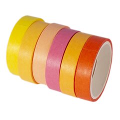 
          Декоративная клейкая лента Alingar, 0,9 см х 3 м, 6 шт, "Красный, желтый, оранжевый, розовый", ассорти, узкий, в индивидуальной упаковке