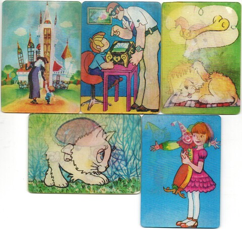 № 100 Набор из 5 переливных (стерео) Календариков . Мультфильмы СССР 1985 год.