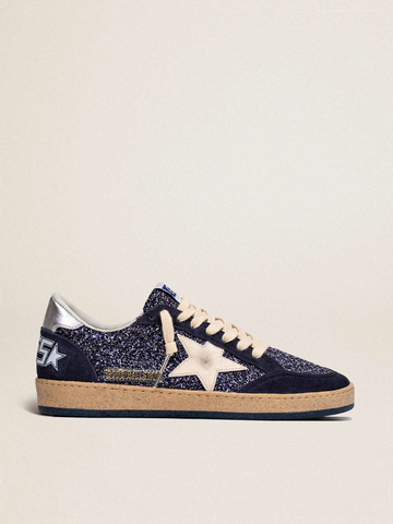Ball Star LTD in blue glitter with leather star and metallic leather heel tab