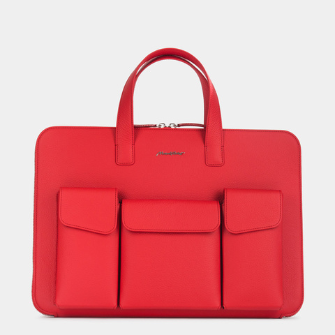 Сумка для MacBook Pro 16 - 17 с карманами из кожи теленка, красного цвета