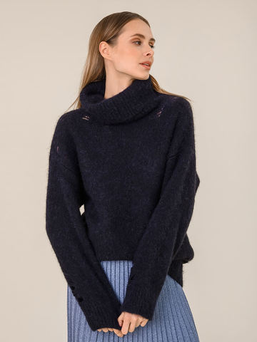 Женский свитер темно-синего цвета из шерсти - фото 2