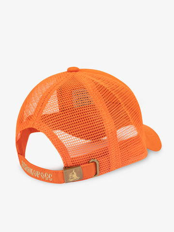 Бейсболка с сеткой «Лапы Русского Медведя» оранжевого цвета с 3D вышивкой лого