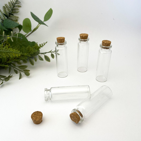 Баночки - бутылочки с пробкой, высокие, стеклянные, прозрачные, 2*8 см, набор 5 штук