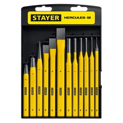 STAYER Hercules, 12 предметов, набор зубил и кернеров в пластиковом держателе, Professional (21077-H12)