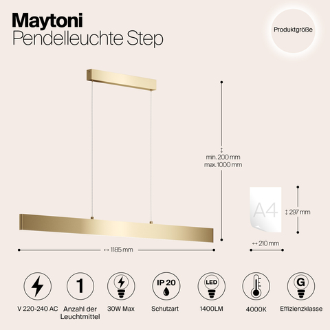Подвесной светодиодный светильник Maytoni Step P010PL-L30G4K золото