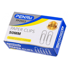 Скрепки канцелярские Penpai, 50 мм, никелированные, 100 шт