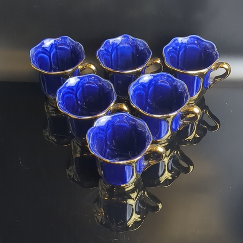 Чайные чашки набор из 6 штук, кобальт с позолотой, роспись "Жар-птица", изящные,250 мл., винтаж СССР 1970-1990 гг