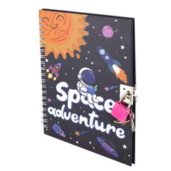 Блокнот в футляре, 18 см * 22 см, гребень, Alingar, мат. ламинация, ручка, замочек, линия, 45 л., "Космос, приключения", персиковый