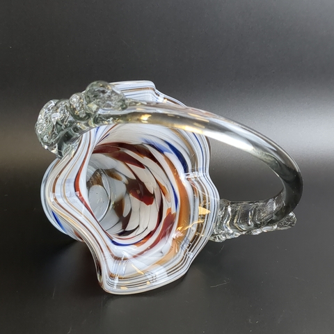 Вазочка конфетница "Корзинка", гутное цветное стекло, миниатюрная, с ручкой, винтаж СССР 1970-1990 гг (95)